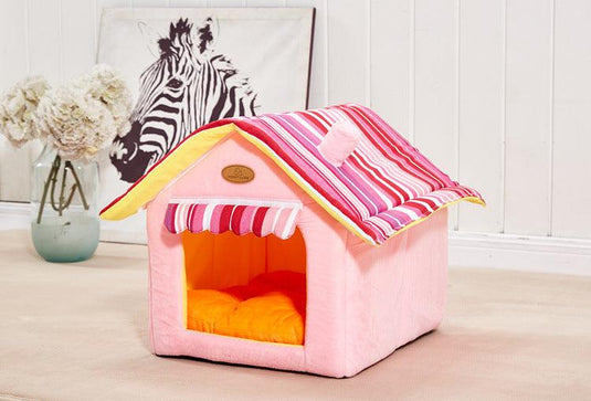 Cozy Striped Foldable Pet House And Bed by Dog Hugs Cat