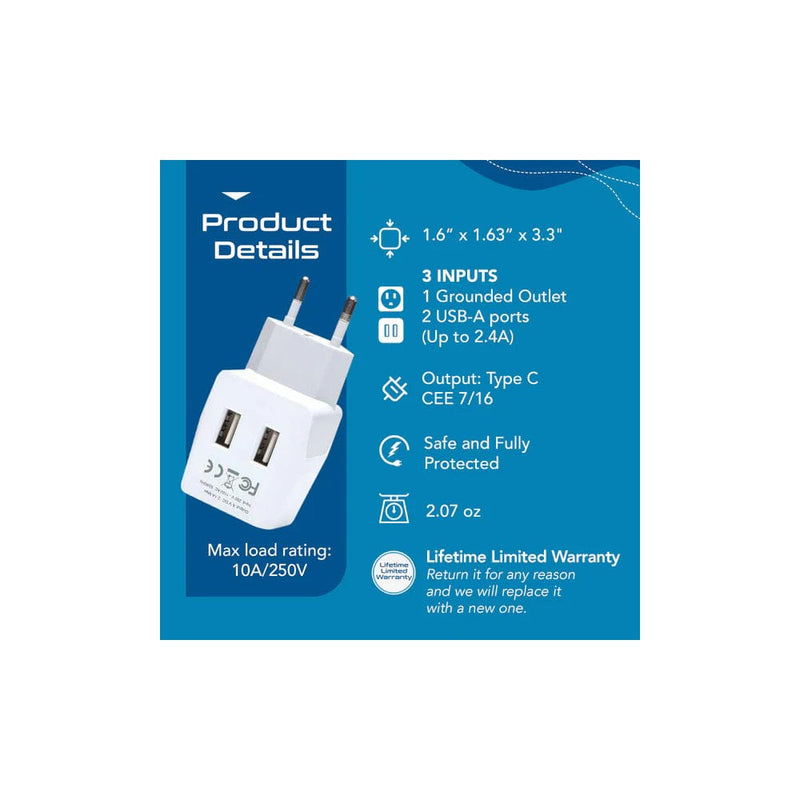 Load image into Gallery viewer, Ceptics European Travel Adapter - Type C - Dual USB (CTU-9C)
