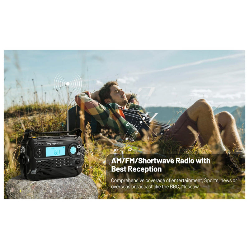 Load image into Gallery viewer, Kaito Voyager Pro KA600 Digital Solar Crank AM/FM/LW/SW NOAA Weather Radio Black
