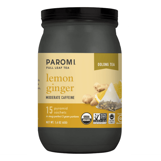 Organic Lemon Ginger Oolong Tea, Full Leaf, in Pyramid Tea Bags by Paromi Tea