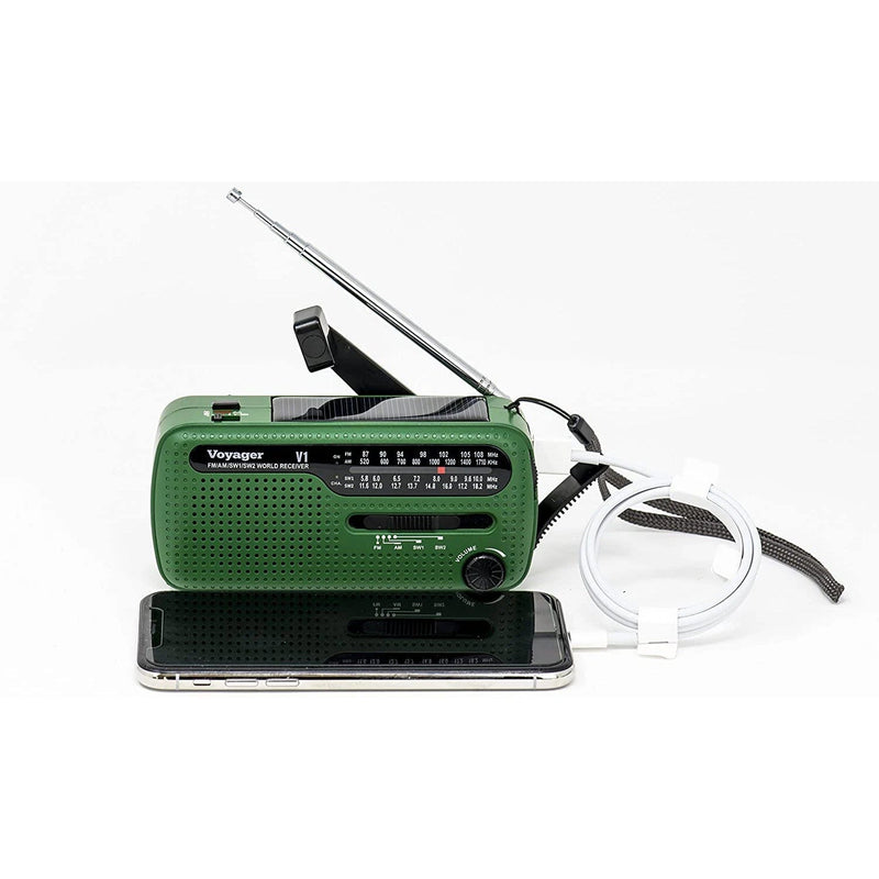 Load image into Gallery viewer, Kaito V1 Voyager Solar/Dynamo AM/FM/SW Emergency Radio with Cell Phone Charger and 3-LED Flashlight, Green
