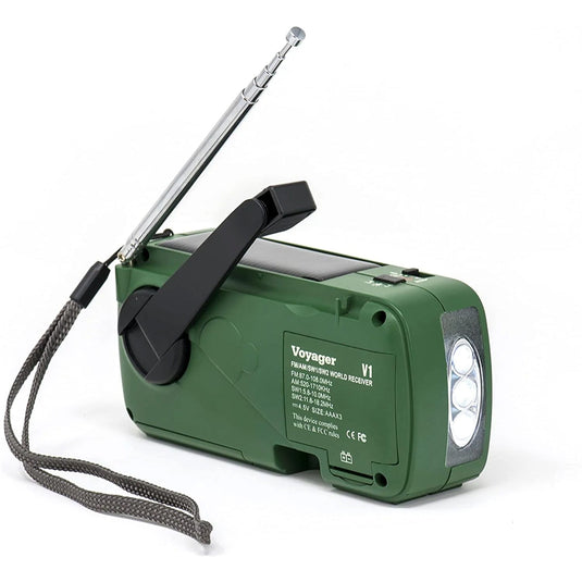 Kaito V1 Voyager Solar/Dynamo AM/FM/SW Emergency Radio with Cell Phone Charger and 3-LED Flashlight, Green