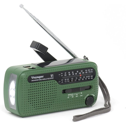 Kaito V1 Voyager Solar/Dynamo AM/FM/SW Emergency Radio with Cell Phone Charger and 3-LED Flashlight, Green