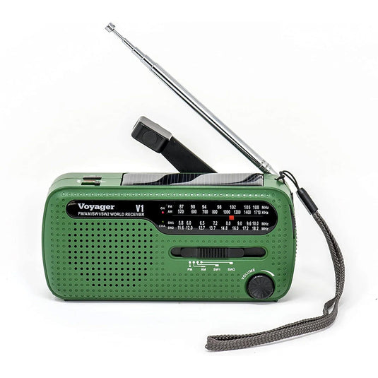 Kaito V1 Voyager Solar/Dynamo AM/FM/SW Emergency Radio with Cell Phone Charger and 3-LED Flashlight, Green